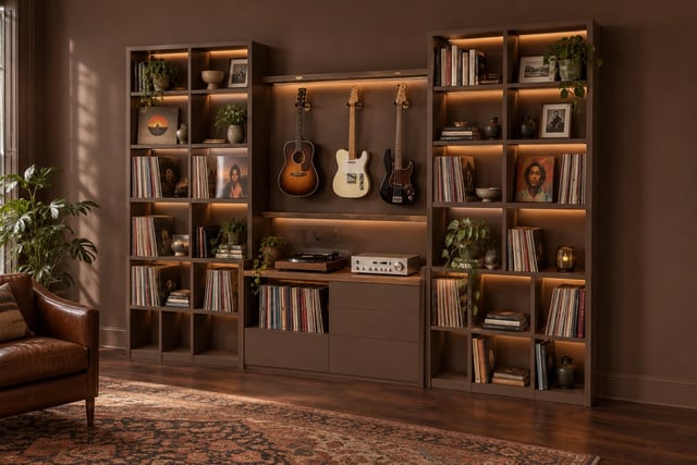 Chocolate music room wall
