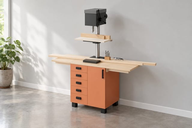 Drill press station with swing-out wings