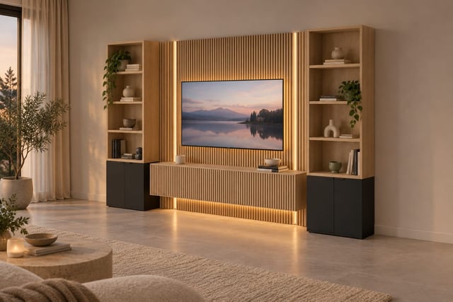 Fluted oak media wall