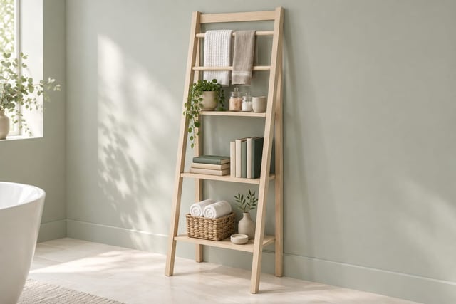 Maple bathroom ladder etagere