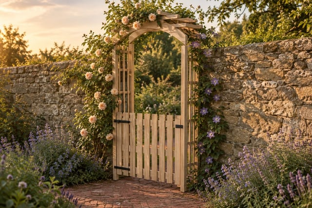 Oak arched garden gateway