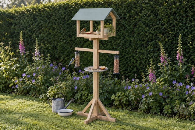 Oak bird feeding station