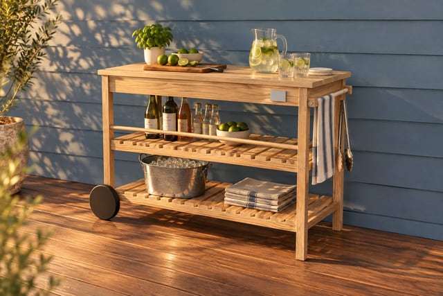 Oak outdoor bar cart