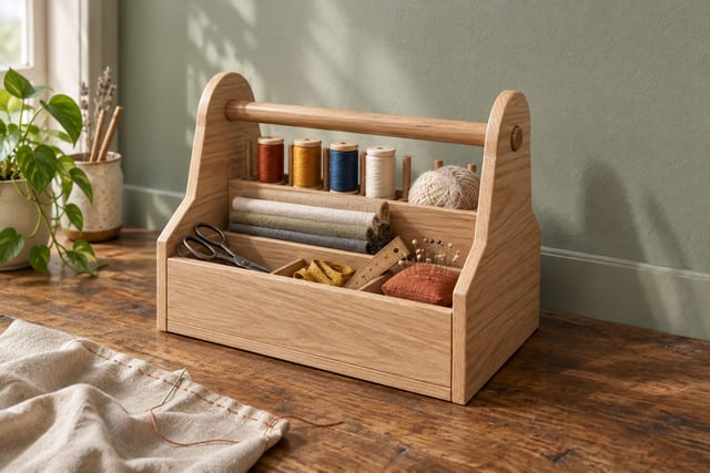 Oak sewing and craft caddy