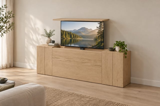 Oak TV-lift console