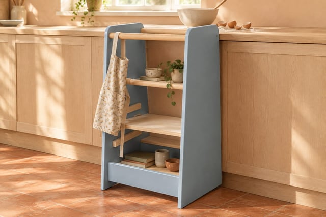 Powder blue kitchen helper tower