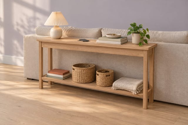 Red oak charging sofa console