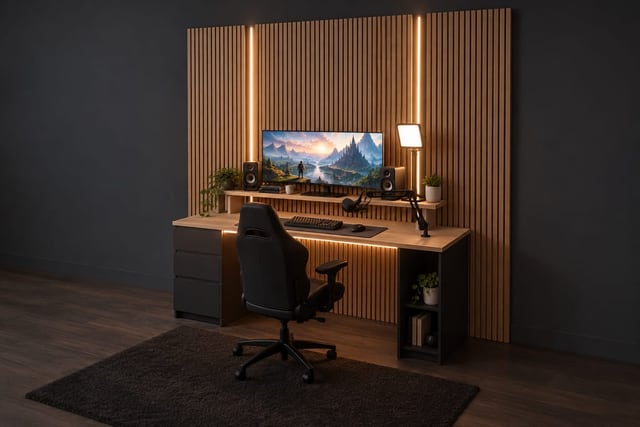 Slat wall streaming desk