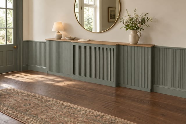 Slate reeded hall wainscot with radiator cover