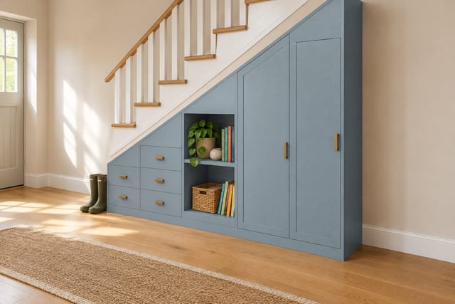 Slate blue under-stair storage
