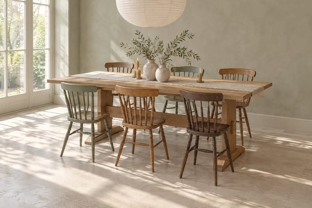Smoked oak trestle table