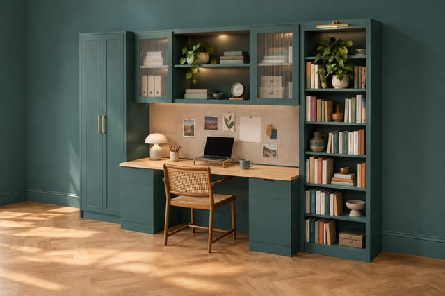 Teal office wall