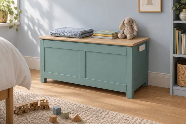 Teal panelled toy chest