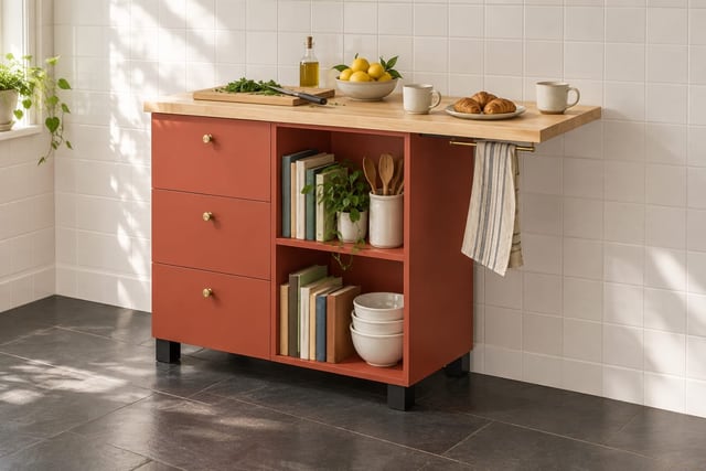 Tomato red drop-leaf island cart