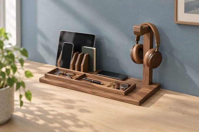 Walnut desk docking station