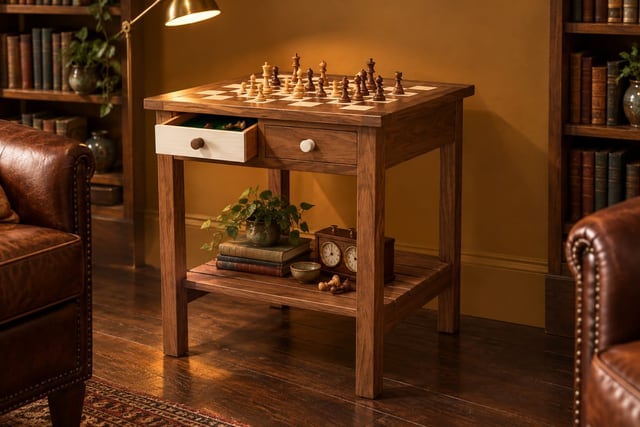 Walnut and maple chess table