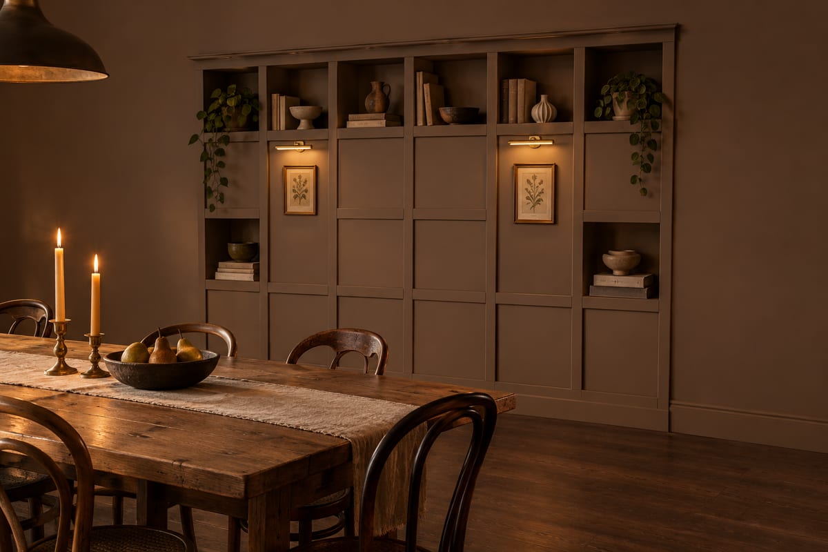 Tobacco grid-panelled dining wall, a rendering
