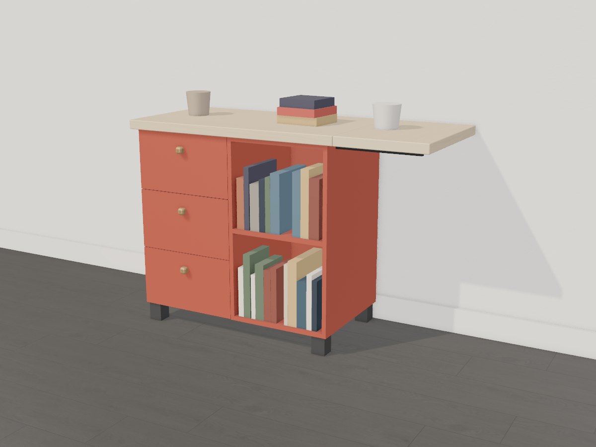 Tomato red drop-leaf island cart, Crava's 3D model