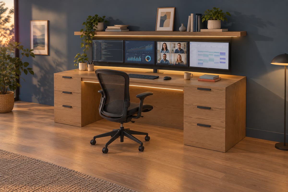 Walnut command desk, a rendering