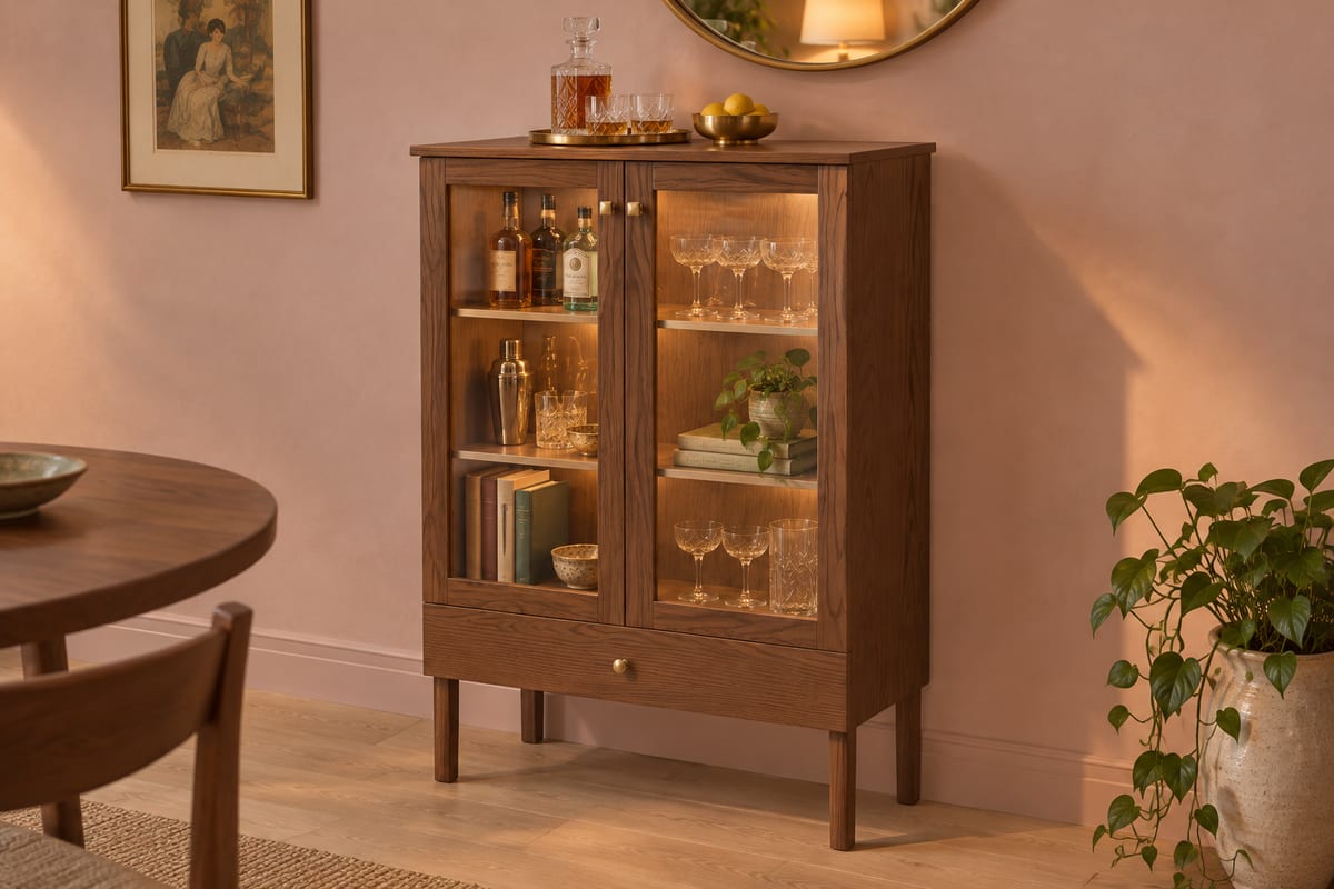 Walnut drinks cabinet, a rendering