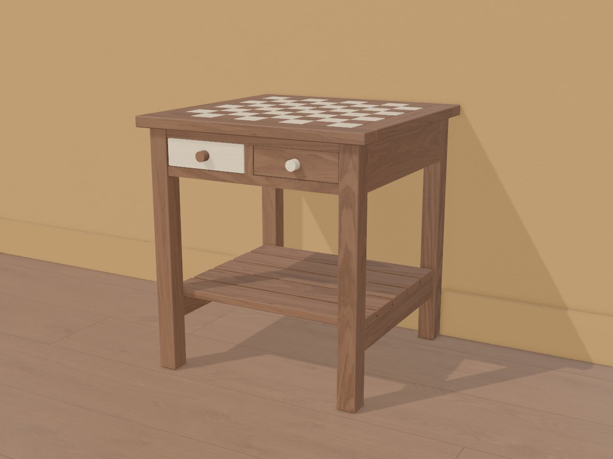 Walnut and maple chess table, Crava's 3D model