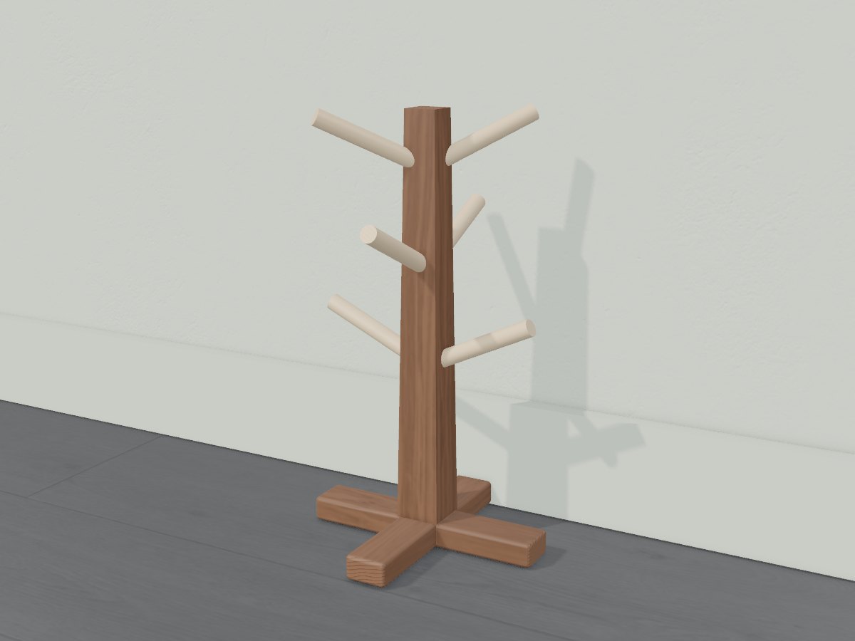 Walnut mug tree with maple pegs, Crava's 3D model