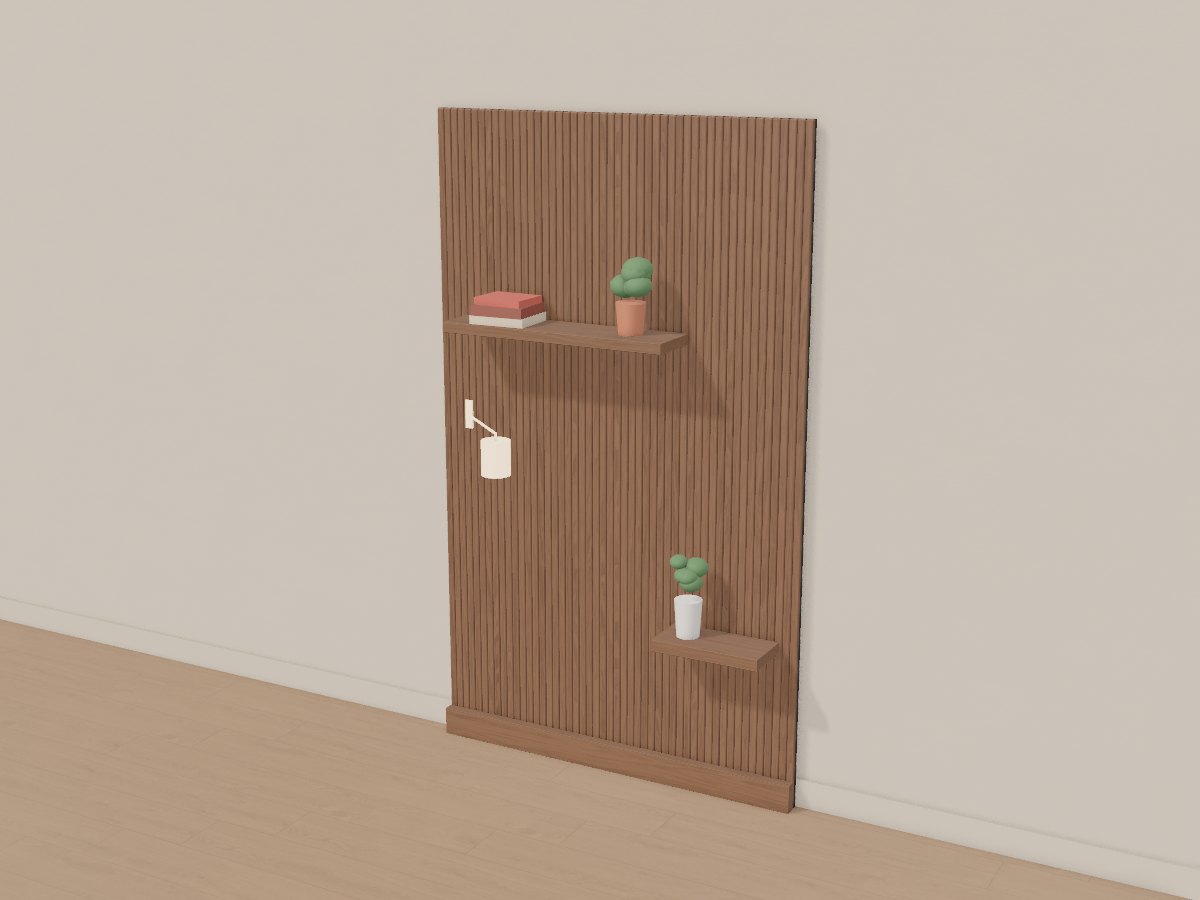 Walnut reeded reading wall, Crava's 3D model